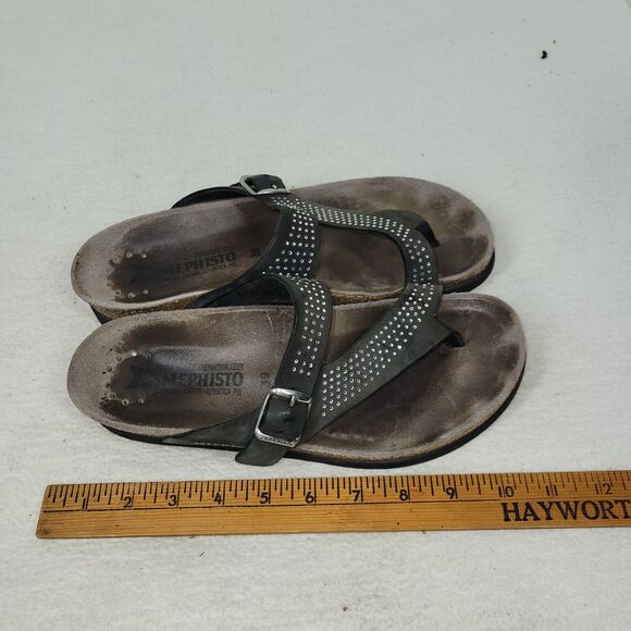 Mephisto Sandals Helen Womens Size 8.5 Silver Leather Faux Snake Thong Shoes - Picture 8 of 11